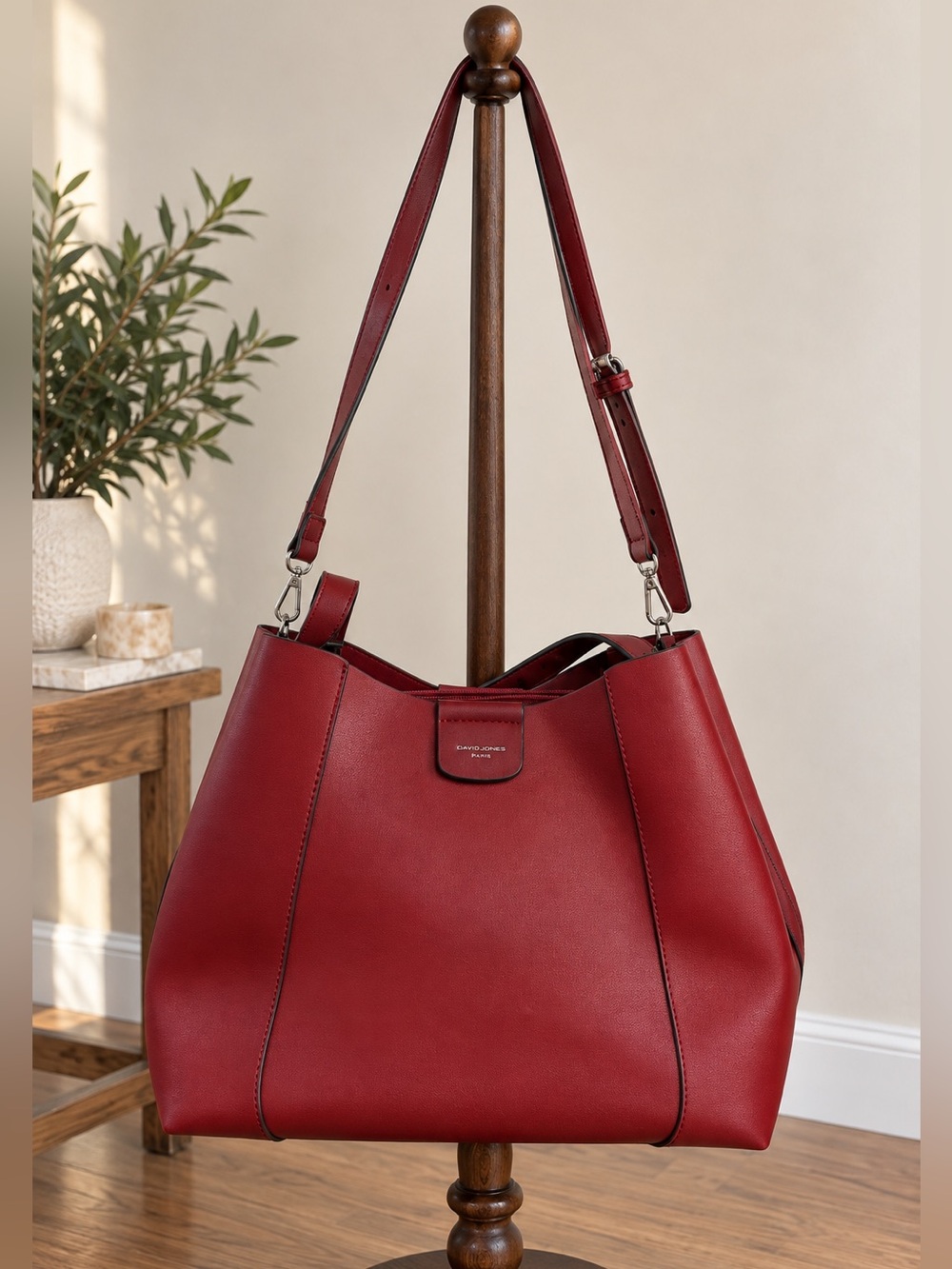 David Jones Paris Burgundy Oxblood Tote Shoulder Bag Work Corporate Chic